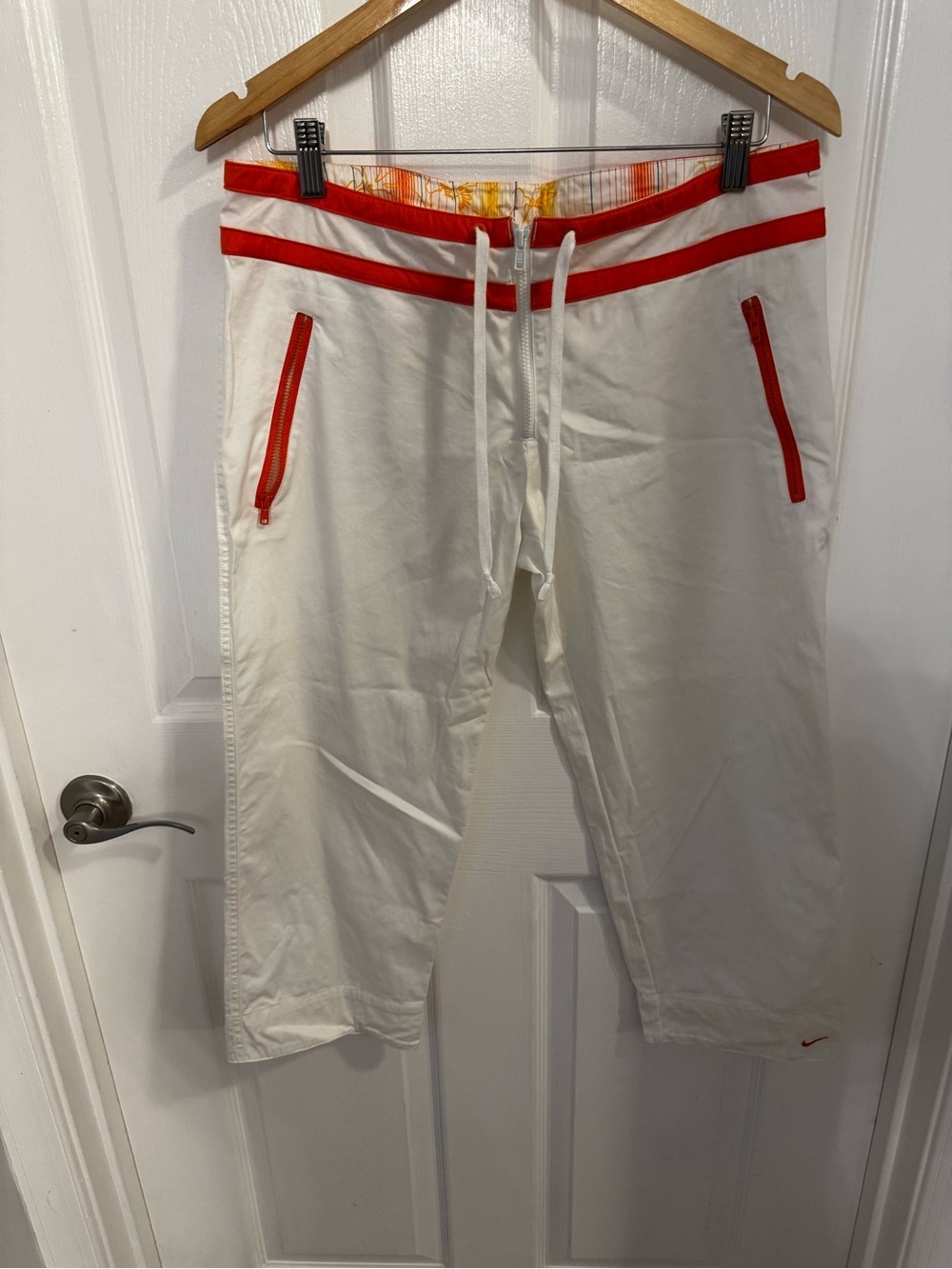 White Nike Capri Pants with Orange Trim